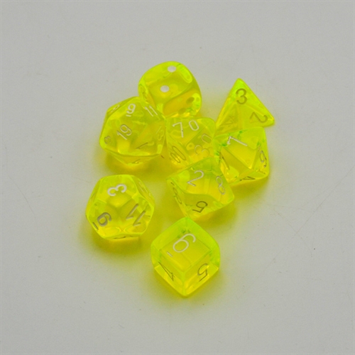 Translucent Neon Yellow and White with Extra D6 Lab Dice Set - Rollespilsterninger - Chessex